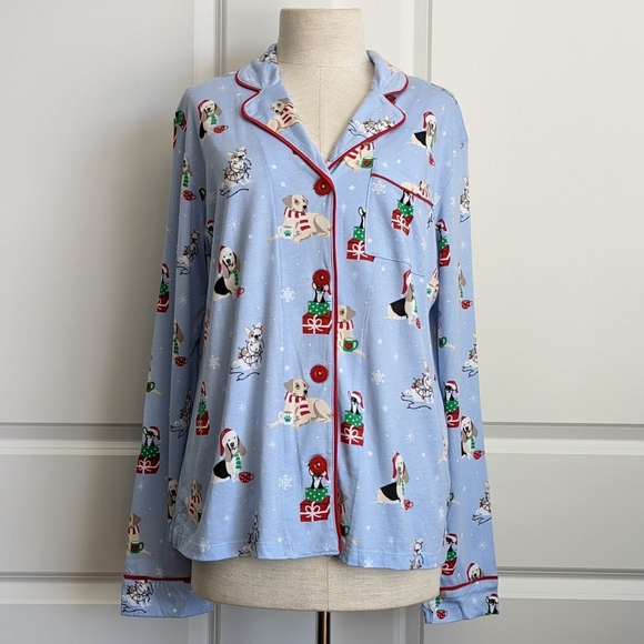 PJ Salvage Christmas Winter Dog Print Pajama Set Long Sleeve Top Pant Blue S NWT - Picture 1 of 16